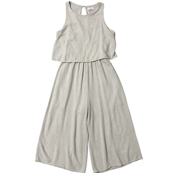 Pink Lily Gray Sleeveless  Linen Blend Jumpsuit Romper Lagenlook Medium Cropped - Picture 1 of 9
